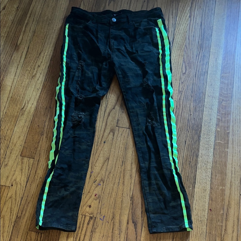 Waimea Men's Green & Black Skinny Jeans with Neon Green Stripes size 36 - Picture 3 of 6